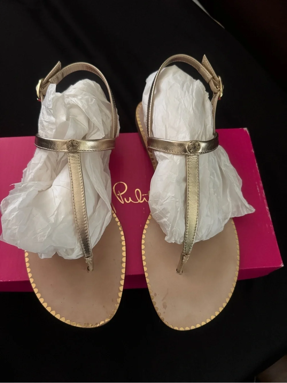 Lilly Pulitzer Rita Metallic Gold T-Strap Sandals